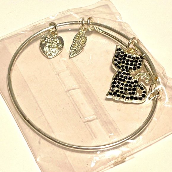Enni of York Cat Feather Heart Wire Bangle Bracelet - Picture 1 of 4